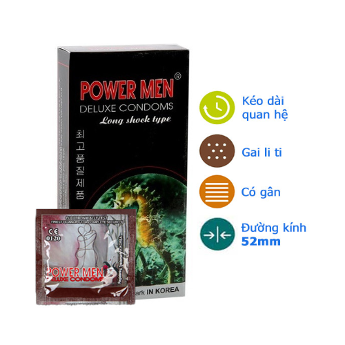 Bao Cao Su Cá Ngựa Đen Power Men Long Shock 1