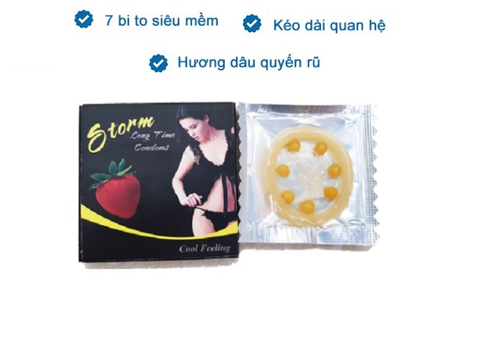 Bao Cao Su Bi Nổi Storm Strawberry 10 chiếc Kèm Gel Gói Nhật Bản 5ml 1