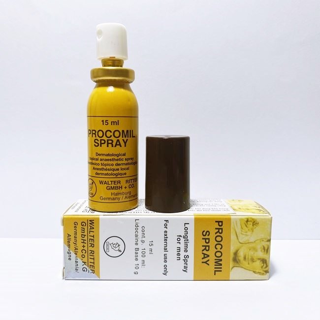 Chai Xịt Hỗ Trợ L&acirc;u Ra Của Đức Procomil Spray K&egrave;m Gel G&oacute;i Okamoto 1