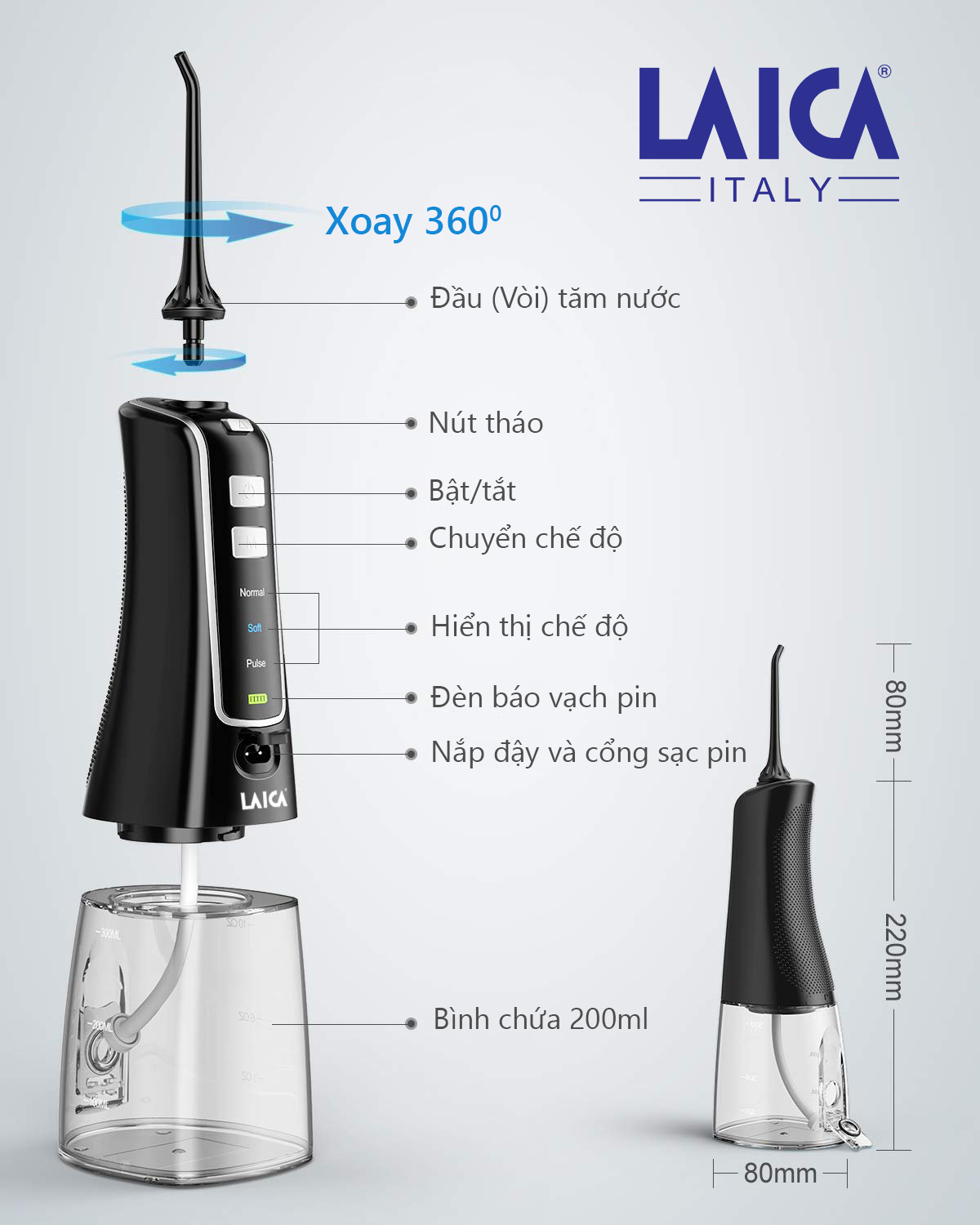 M&aacute;y Tăm Nước Sạc Pin Laica PC4003 - Italy - 3 Chế Độ 2