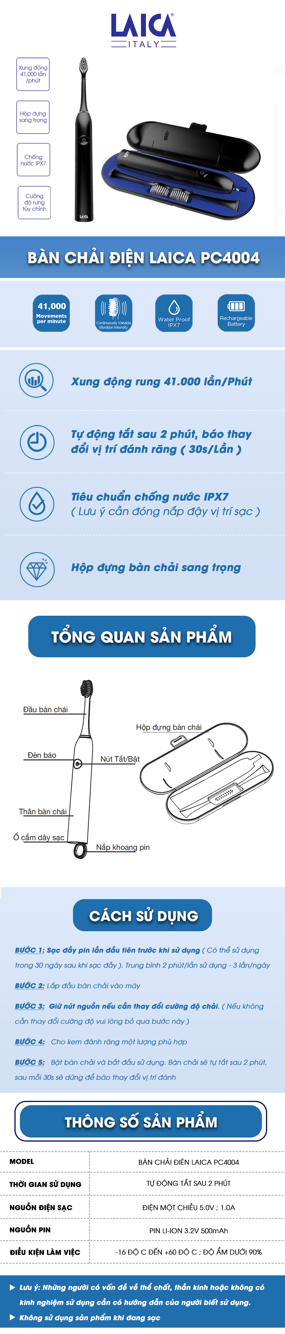 B&agrave;n Chải Đ&aacute;nh Răng Điện Laica Pc4004 (H&agrave;ng ch&iacute;nh h&atilde;ng) 2